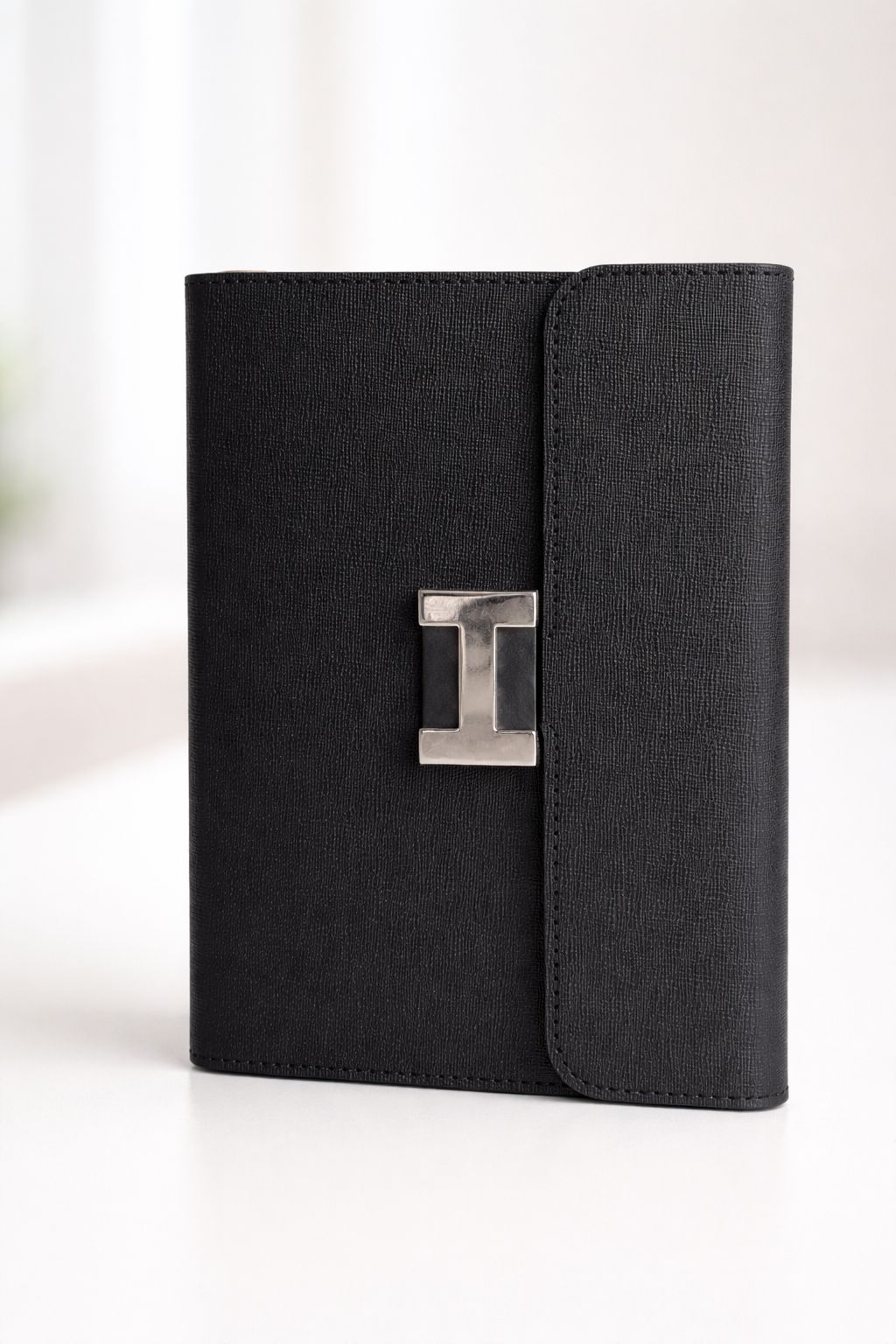 Premium Black Leather Finish Diary – Magnetic Flap Notebook with Metal Lock Design