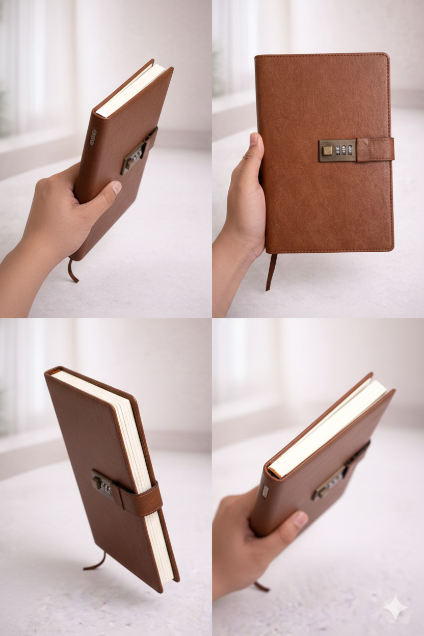 Premium Brown Lock Diary – Vintage Leather Finish Password Notebook